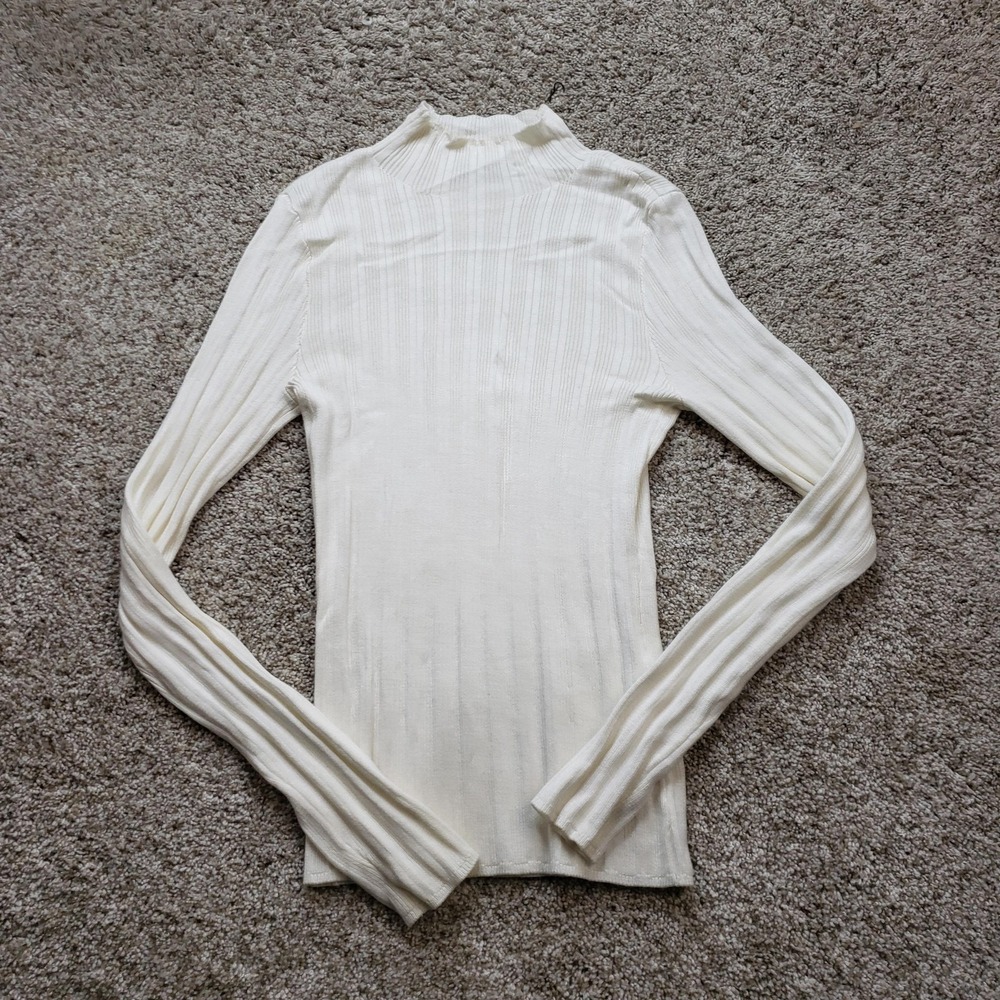 Abercrombie‎ & Fitch Sweater Womens S White Lightweight Sheer Mock Neck Pullover